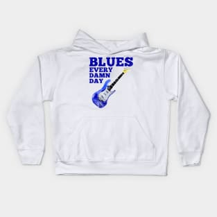 Blues Every Damn Day Music Blues Folk Guitar Trumpet Band Kids Hoodie